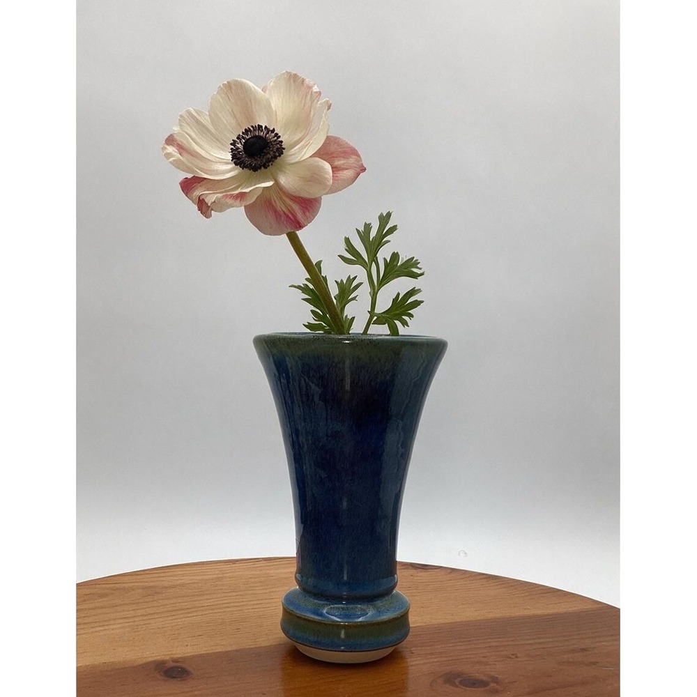 Bucara Studio Pottery Vase Blue Reactive Glaze Flared Trumpet Handcrafted Vase